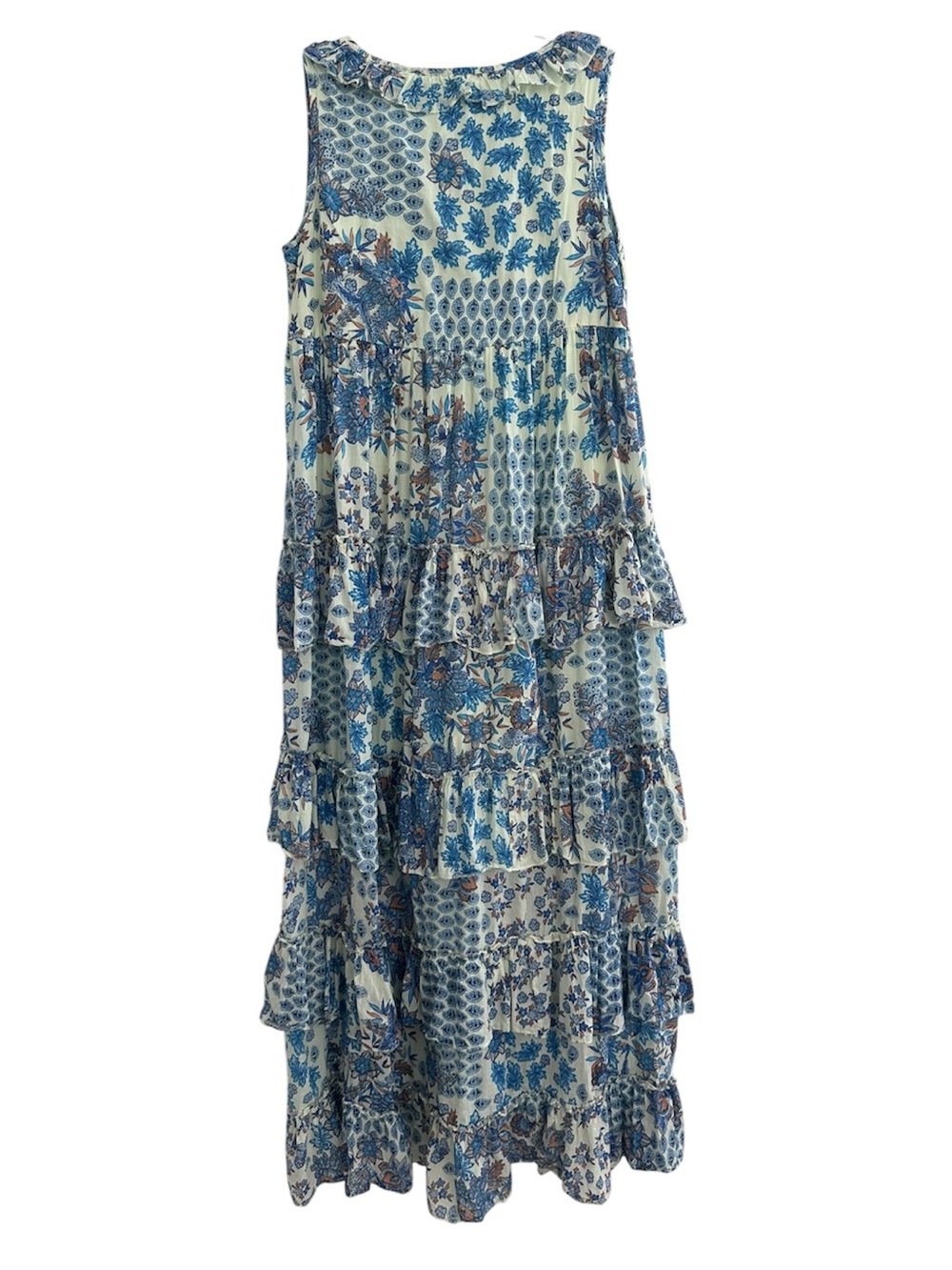Guadalupe Kiliman Blue 100% Cotton Tiered Maxi Dress - Picture 4 of 7